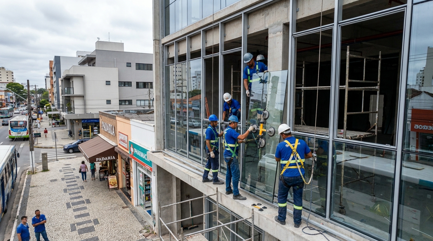 Substituição de painéis de fachada de vidro em Recife‑PE
